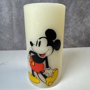 Vintage 1970s Disney Mickey Mouse and Pluto Pillar Candle 6"